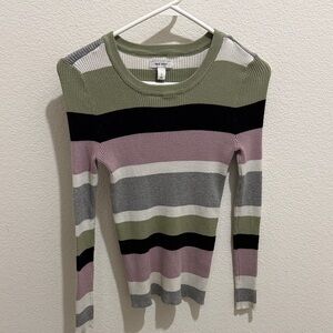 Nine West Multicolor Striped Crew Neck Sweater
